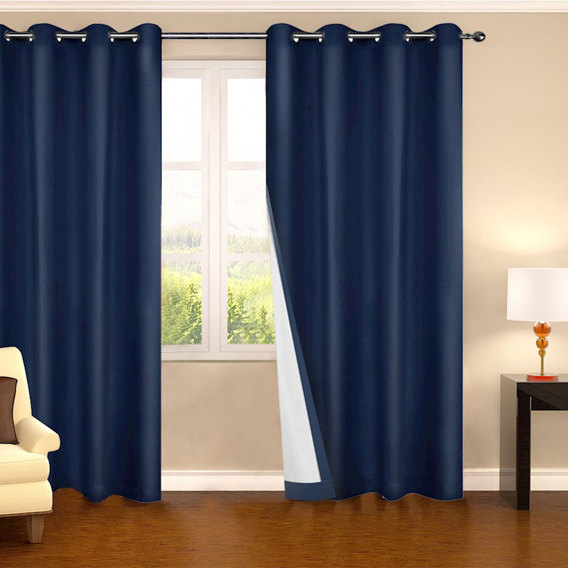 Blockout Eyelet Curtains Navy Blue - Image 2