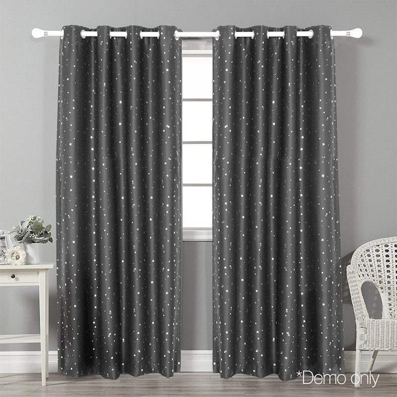 Blockout Eyelet Star Curtains Grey - Image 2