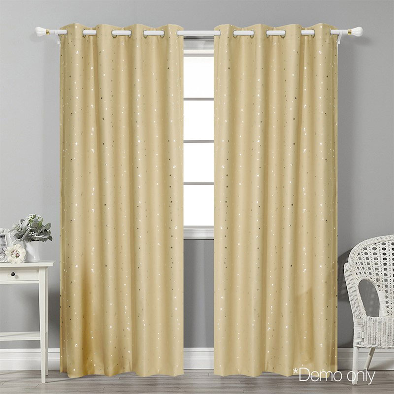 Blockout Eyelet Star Curtains Latte - Image 2