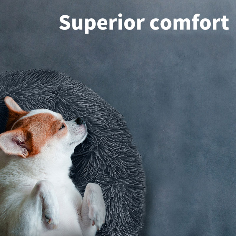 Pet Dog Cat Bed Donut Dark Grey - Image 2