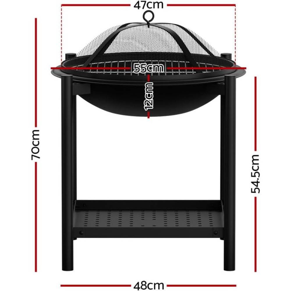 Portable Fire Pit BBQ 55 x 70cm With Stand - Image 2