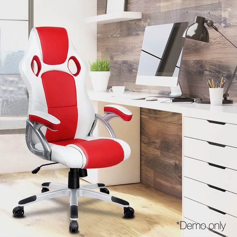 Racer Office Chair White & Red - Image 3