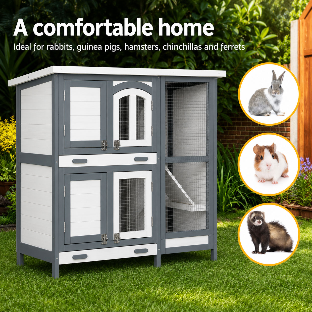Rabbit Bunny Guinea Pig Ferret Hutch House 98cm - Image 3